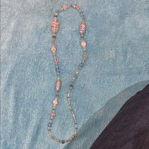 Elegant Pink and Blue Beaded Necklace